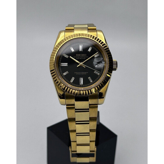 Custom Seiko Mod • Big Diamond Black Gold Datejust • 39mm